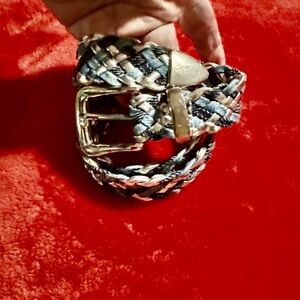 Vintage-Style Braided Denim & Silver-Tone Leather Belt